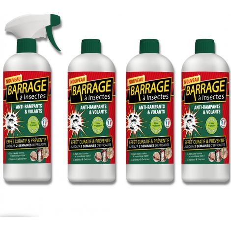 Barrages aux insectes lot de 4 - VENTEO - Anti-nuisible/Effet préventif - Agis en intérieur/extérieur - Toutes surfaces - Base de géraniol - Efficacité immédiate - 1L (1/5)