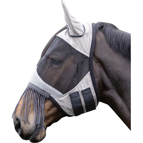 Cob, Argent et gris 7195: Fringes modèle cheval masque à franges avec passage pour le forelock (1/2)