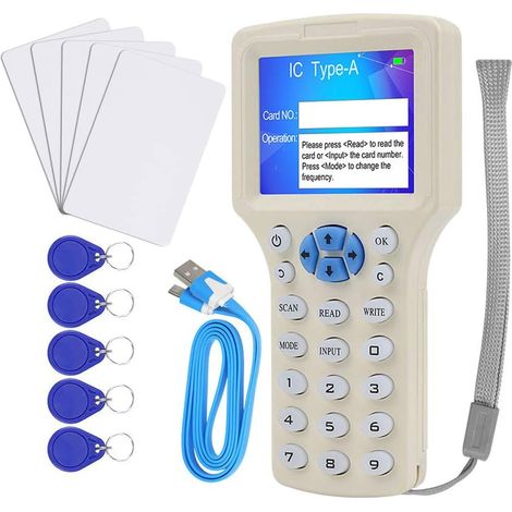 Copieur Programmeur de Carte IC HID ID Lecteur NFC Écrivain Lecteur Duplicateur d'accès RFID 10 Fréquences 125 KHz 13,56 MHz avec Interface USB 10 Cartes clés T5577 UID gratuites (1/5)