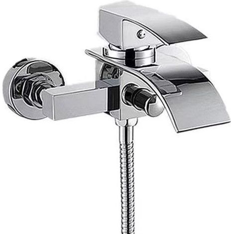 Robinet Baignoire Douche - Design Cascade, Mitigeur Monocommande en Laiton avec Commutateur de Pression pour Baignoire et Douche, Mitigeur Baignoire Montage Facile,argent (1/4)