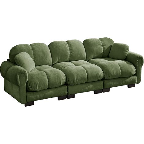 Sofá Modular de 3 Plazas en Chenilla con Cojines de Asiento y Respaldo Acolchado, Verde, 260 x 86 x 90 cm (1/5)