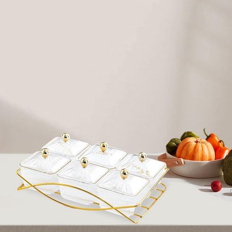 Ciotola da dessert trasparente in stile norvegese con scomparti e coperchio – Ciotola per caramelle e frutta secca, barattolo per biscotti per la cucina (1/4)