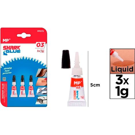 Pegamento cianocrilato instantáneo shark glue 03, 3 uds x 1 g, blister