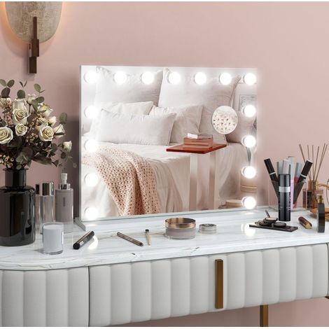 Espejo de maquillaje LED blanco 58 x 48 cm con 3 modos de luz, regulable y USB (1/5)