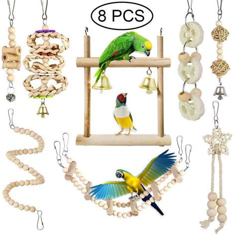 Jouet Perroquet, Jouet Perruche Jouet Oiseaux Perruches, Jouets pour Oiseau, Perroquet Gris du Gabon, Perruches Ondulées, Calopsitte (8 Pièces)