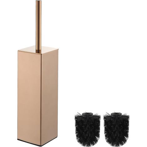BGL 304 Porte-brosse WC carré, en or rose, support en acier inoxydable, pour salle de bain et hôtel, design élégant (1/5)