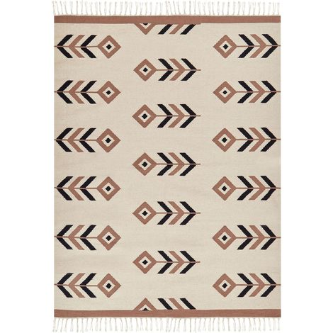 Tappeto Kilim in cotone a pelo basso 140 x 200 cm reversibile rettangolare beige e nero Niavan