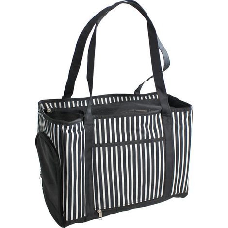 Sac de transport pour chiens et chats Yatek avec filet de protection intérieur et ouverture latérale noir et blanc.