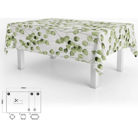 mantel hule rectangular hojas verdes impermeable antimanchas pvc 140x250 cm. recortable uso interior y exterior (1/6)