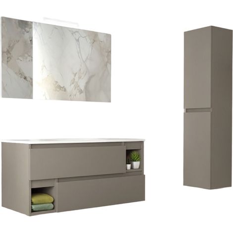 Mobile da Bagno Sospeso con Lavabo 100 cm e Specchio Dany Tortora (1/2)