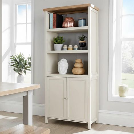 Tall Bookcase Display Unit 5 Bookshelves DVD Storage Two Tone 36mm Oak Top (1/5)