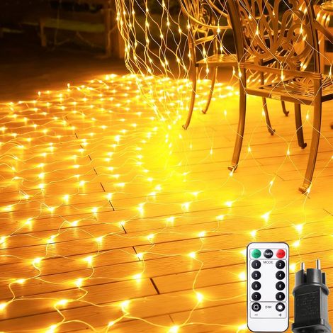 Filet Lumineux Noël Extérieur, 208 LED 3x2M Guirlande Lumineuse Plafond avec 8 Modes, Télécommande & Minuterie, IP65 Étanche, Filet Luminaire Noel Exterieur pour Buisson Jardin Intérieur(Blanc Chaud)