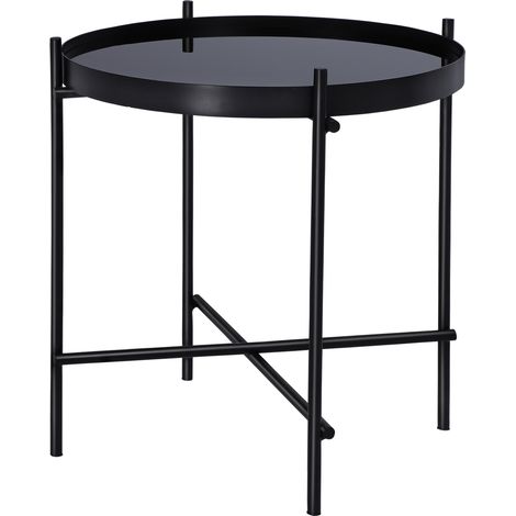 WOMO-DESIGN Mesa de Centro Ø43x45 cm Negro con Tapa de Cristal Insertada y Marco de Metal Tablero Redondo Decorativa Mesita Auxiliar Elegante Robusta para Tomar Café y Té para Salón (1/5)