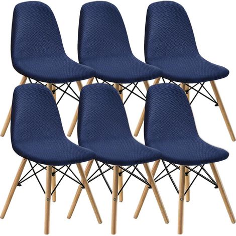 Elastische Stuhlbezüge 6er-Set Jacquard Marineblau Universell Waschbar (1/5)