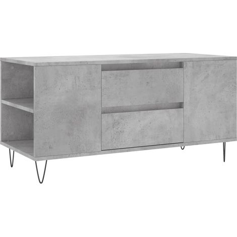 Tavolino da caffè con 2 cassetti e 4 scomparti 102 x 44,5 x 50 cm legno ingegnerizzato grigio e metallo DEC039245