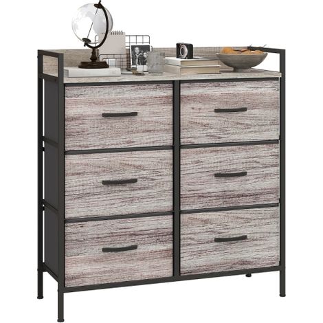 Rustic Grey Wood Effect Chest with Six Fabric Drawers for Stylish Storage Solutions