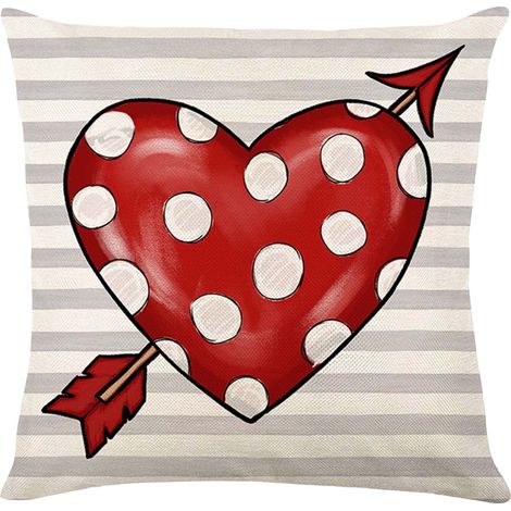Housse De Coussin - Coeur Rouge Avec Flèche - 45 x 45 cm - Pour Canapé, Fauteuil Ou Extérieur - Polyester - 1 Pièce