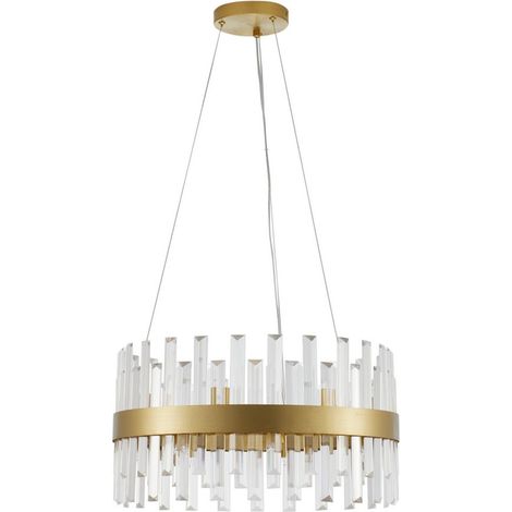 Merano Kimberley Plafonnier suspendu à 7 lumières en métal doré satiné cristal clair (48 pcs) LED G9