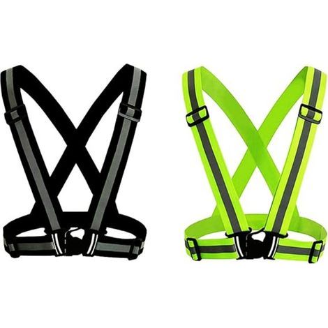 2 Pcs Gilet de Sécurité Veste Réfléchissante Taille Ajustable Forte Visibilité Vélo, Moto, Marche, Gilet Réfléchissant de Sécurité (Vert + Noir) (1/5)