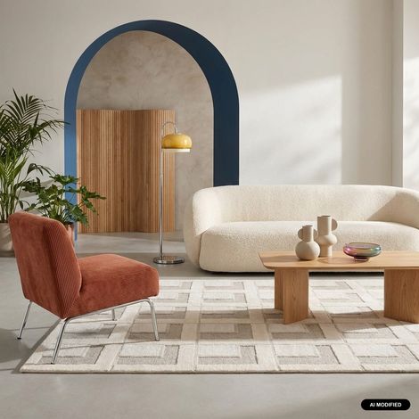 Tapis intérieur motifs géométriques crème - Eve 80 x 150 cm (1/5)