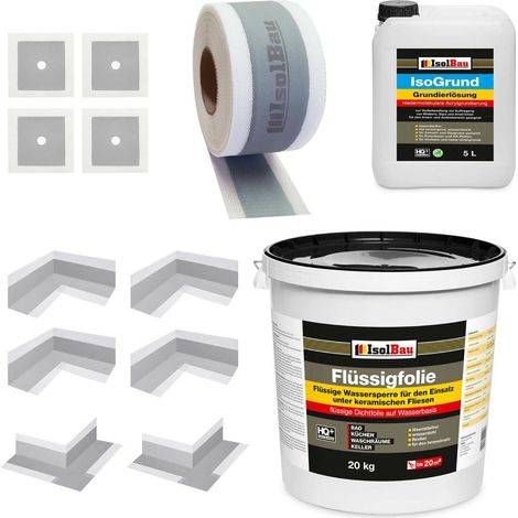 Dichtset 708G Flüssigfolie 20kg Isogrund 5L 20m Klebeband 4 x Ecken 4 x Manschette
