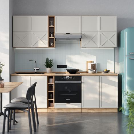 Mueble de cocina Fame-Line, Gris/beige/roble dorado, 235 cm sin encimera, Vicco (1/5)