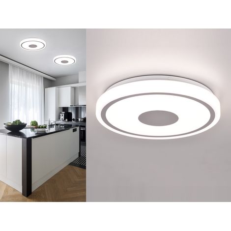 Flache LED Deckenleuchte BUNDA Weiß-Chrom, Neutralweiß, Ø 33cm (1/5)