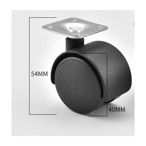 Lot de 4 Roulettes pivotantes à platine sans frein Ø 30 mm avec plaque de fixation/roulement à billes Noir (1/4)