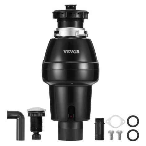 Triturador de Basura para Fregadero de Cocina, 3/4 HP, Sistema de Eliminación de Residuos de Alimentos, 3930 RPM, con Cable de Alimentación, para el Hogar, Cocina, 185 x 185 x 395 mm, Negro (1/5)