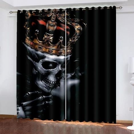 Tête de Mort Opaques Rideaux isolants Thermiques avec Oeillets, Noir Tête de Mort Gothique Crâne 100% Opaques Rideaux occultants, 110x215, pour Le Salon Lot de 2 - 110L X 215H cm (2 Panneaux) (1/5)