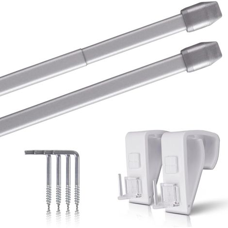 Lot de 2 - Tringle à rideau - Support de serrage - Extensible et fixation sans perçage pour fenêtre ou porte - Argent - 60x90 cm (1/5)