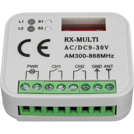 Récepteur à distance pour portail de garage - - 433/868 MHz - AC/DC 9-30V - Portée 150 m - 5,5x4,5x1 cm - 400 codes (1/4)