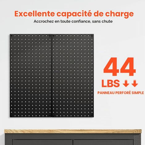 Panneau Perforé Mural 609,6x304,8 mm Organiseur Garage en Métal Robuste avec 2 Panneaux Perforés, Kit Rangement d'Outils pour Bureau, Salle d'Artisanat, Cuisine, Maison, Entrepôt, Magasin, Noir (1/5)