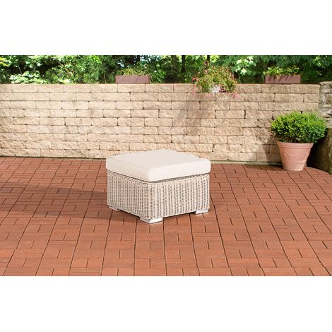 Tabouret bas Repose-pieds Madeira compatible avec Bilbao rond/blanc perle Blanc beige