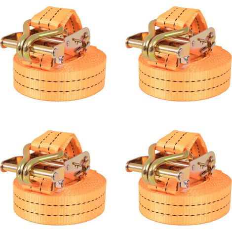 Vidaxl – Sangle d’arrimage à cliquet 4 pcs – Longueur 6 m – Largeur 38 mm – Capacité 1 tonne – Crochets en J pour maintien sécurisé (1/5)
