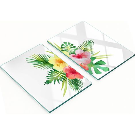 Tablas de cortar de vidrio para cocina con estampado de flores hawaianas, 2 x 40 x 52 cm.