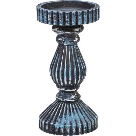 Candelabro de madera azul 9.5x9.5x19.5h cm