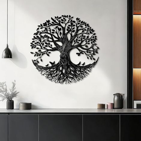 Metal Tree of Life Wall Decoration 32.5 cm Colorful Wall Art with Birds - Wall Decor for Living Room, Bedroom, Dining Room, Garden (Black Tree) (1/5)