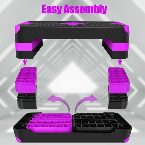 Plateforme step aerobic 3 hauteurs ajustables,conception pratique. Idéal pour entraînement chez soi et au bureau,couleur violette. (1/5)