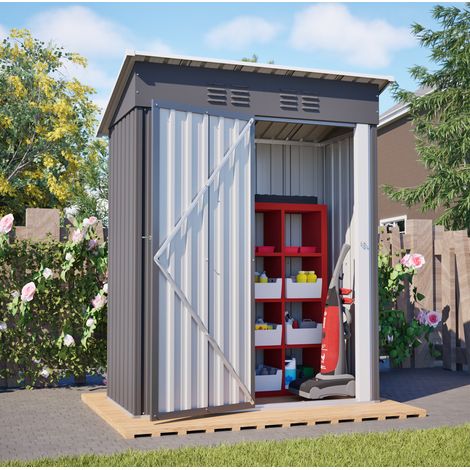 Casetta da giardino 140,6x83,6x182 cm in acciaio zincato, porta con serratura, senza finestra, grigia (1/5)