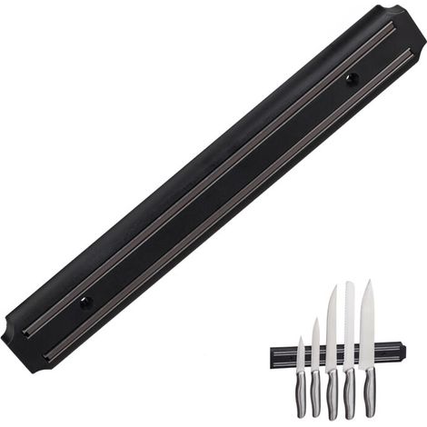 Barre magnétique, lot de 2, rangement outils, à aimant, couteaux & ustensiles, plastique, 33 cm de largeur, noir (1/5)