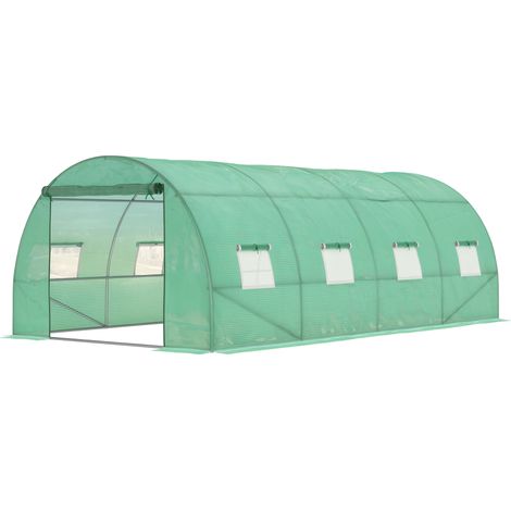 Foliengewächshaus Tunnel 5,9 x 3 x 2 m grün mit 8 Fenstern und Rolltür (1/5)