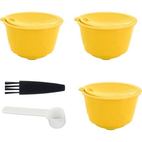 Kit de capsules réutilisables avec filtres à café pour machine DOLCE GUSTO, PP+acier inox 304, jaune, 5,2x3,5 cm, lot de 3 capsules + 1 cuillère + 1 pinceau (1/5)