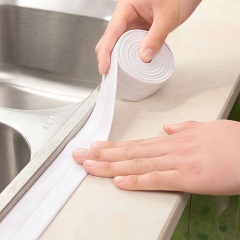 3 paquetes de cinta de sellado impermeable, autoadhesiva, resistente al agua y al moho, sellador para baño, herramienta de sellado para la protección de bordes de cocina. (1/5)
