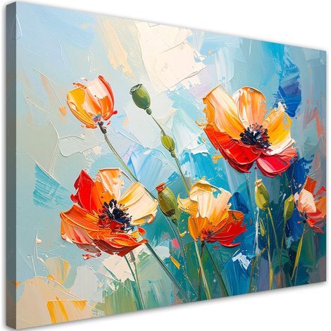 Tableau déco Coquelicots rouges Fleurs imitation peinture à l'huile 60x40 (1/4)