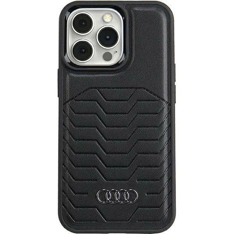 Étui rigide Audi MagSafe en similicuir noir pour iPhone 15 Pro 6.1 (AU-TPUPCMIP15P-GT/D3-BK)