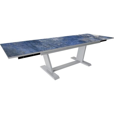 Table de jardin extensible 180/230/280 x 100 cm – Aluminium blanc – Plateau céramique Kedra – 8/12 personnes – Assemblage France – Proloisirs