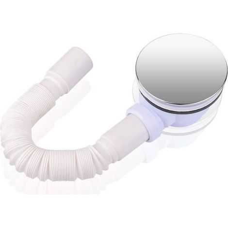 Bonde de douche de 90 mm pour receveur de douche, siphon avec système anti-odeurs, tamis à cheveux, tuyau flexible, couvercle chromé (1/5)