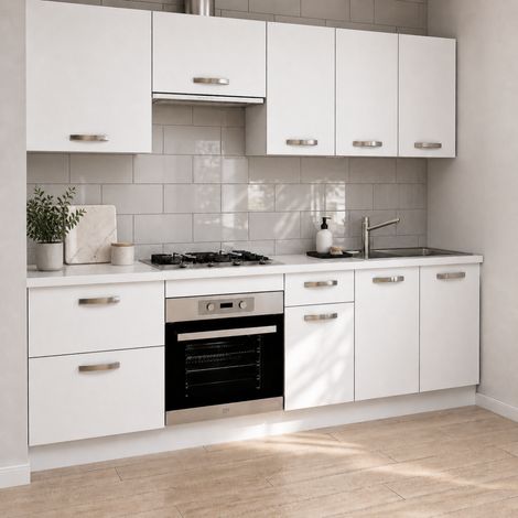 Cocina completa KIT-KIT GAVI de 240 cm, color blanco, sin zocalo y sin encimera