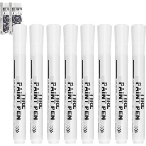 8Pcs Stylo Peinture Pneus de Voiture, Peinture Blanc de Marqueur de Pneu Imperméable, Marqueur Blanc à Séchage Rapide pour Pneus (1/4)